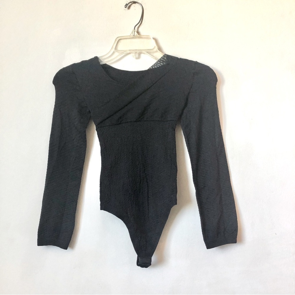 Ritchi Colombian Bodysuit Wrap Top Sheer Mesh Trim Shapewear Black S/M NWT